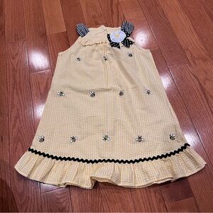 Girls Kids Emily Rose Sundress Seersucker Embroidered Bumblebees Yellow White 6